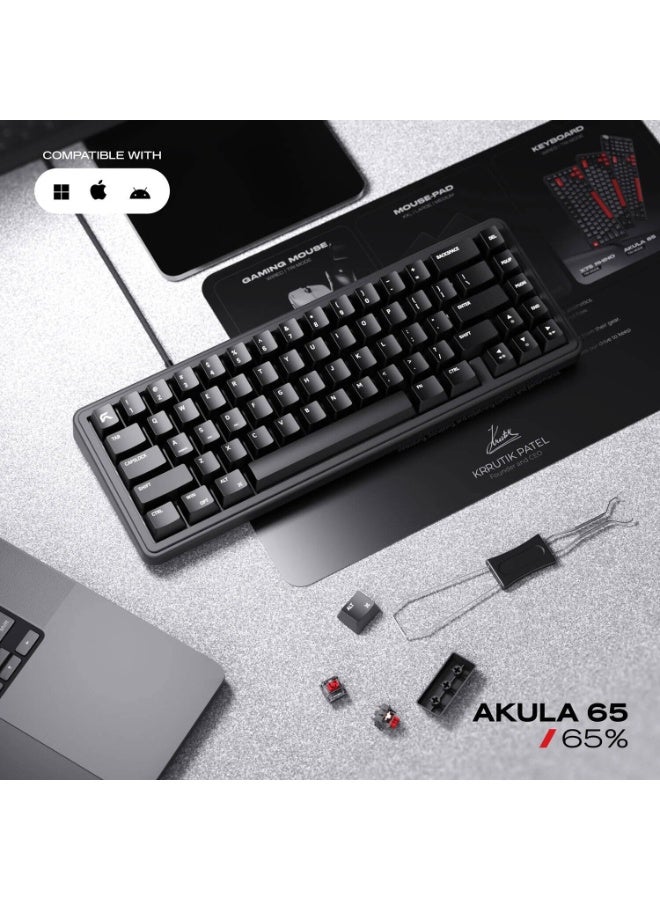سايبيرت لوحة مفاتيح الألعاب السلكية المدمجة بنسبة 65% من نوع Cybeart Akula 65 Lite - لون أسود - Image 4
